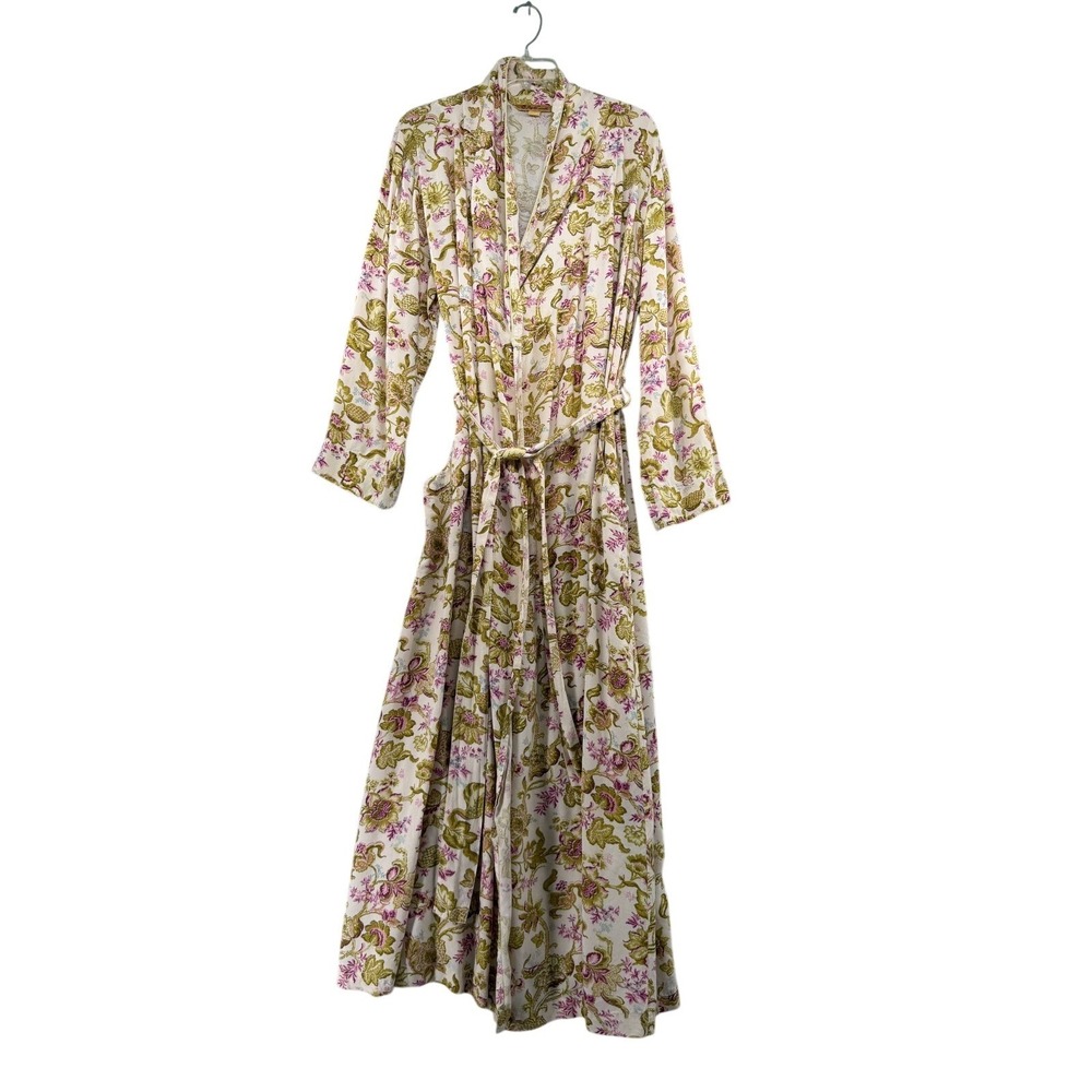 April Cornell Robe Womens L Green Purple Rayon Lightweight Cottagecore Prairie